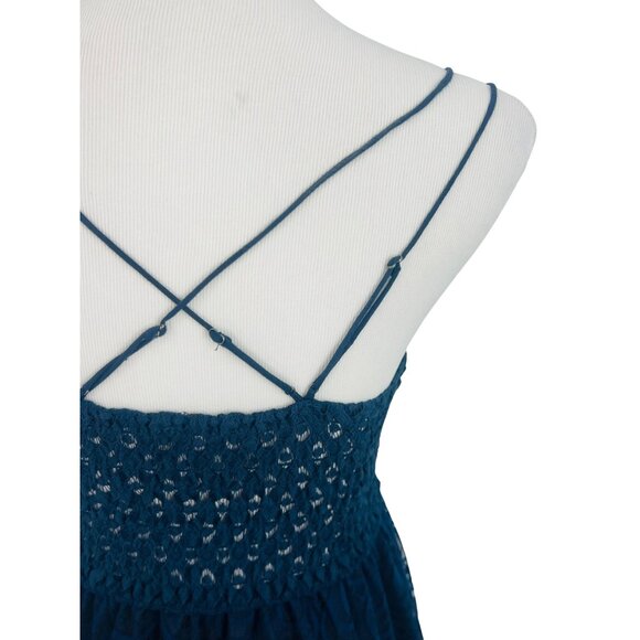 NWT Free People Blue Burnout Velvet Lace Mini Slip Dress | Boho Whimsigoth Fairy - Picture 10 of 16